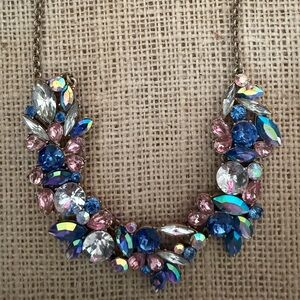 J. Crew Multicolor Crystal Bib Necklace — Blue, Pink, Iridescent
